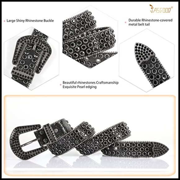 Rhinestone Studded PU Leather Western Belt for Women and Men main image 6